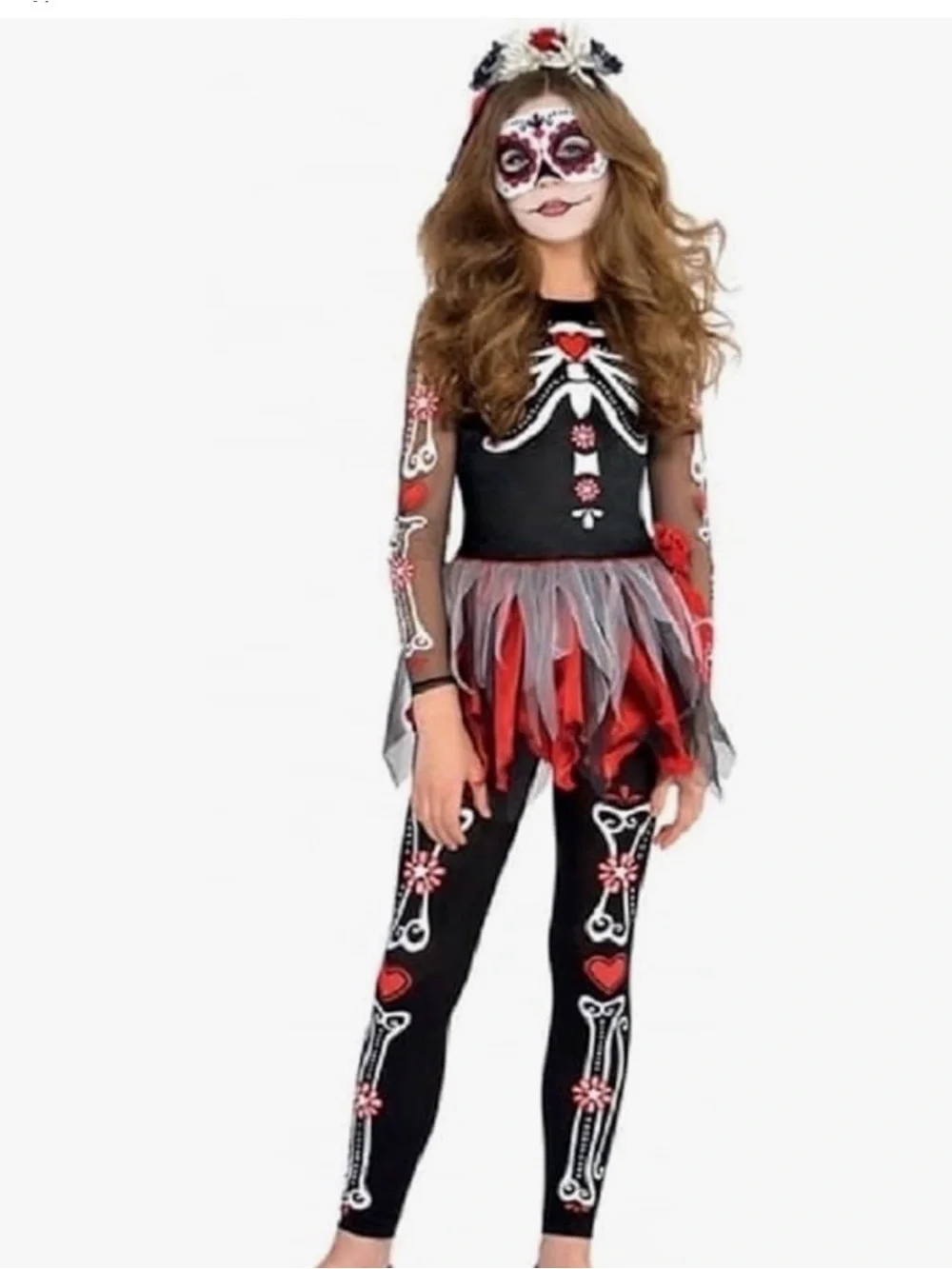 Girls' Black & Red Day of the Dead Skeleton Costume